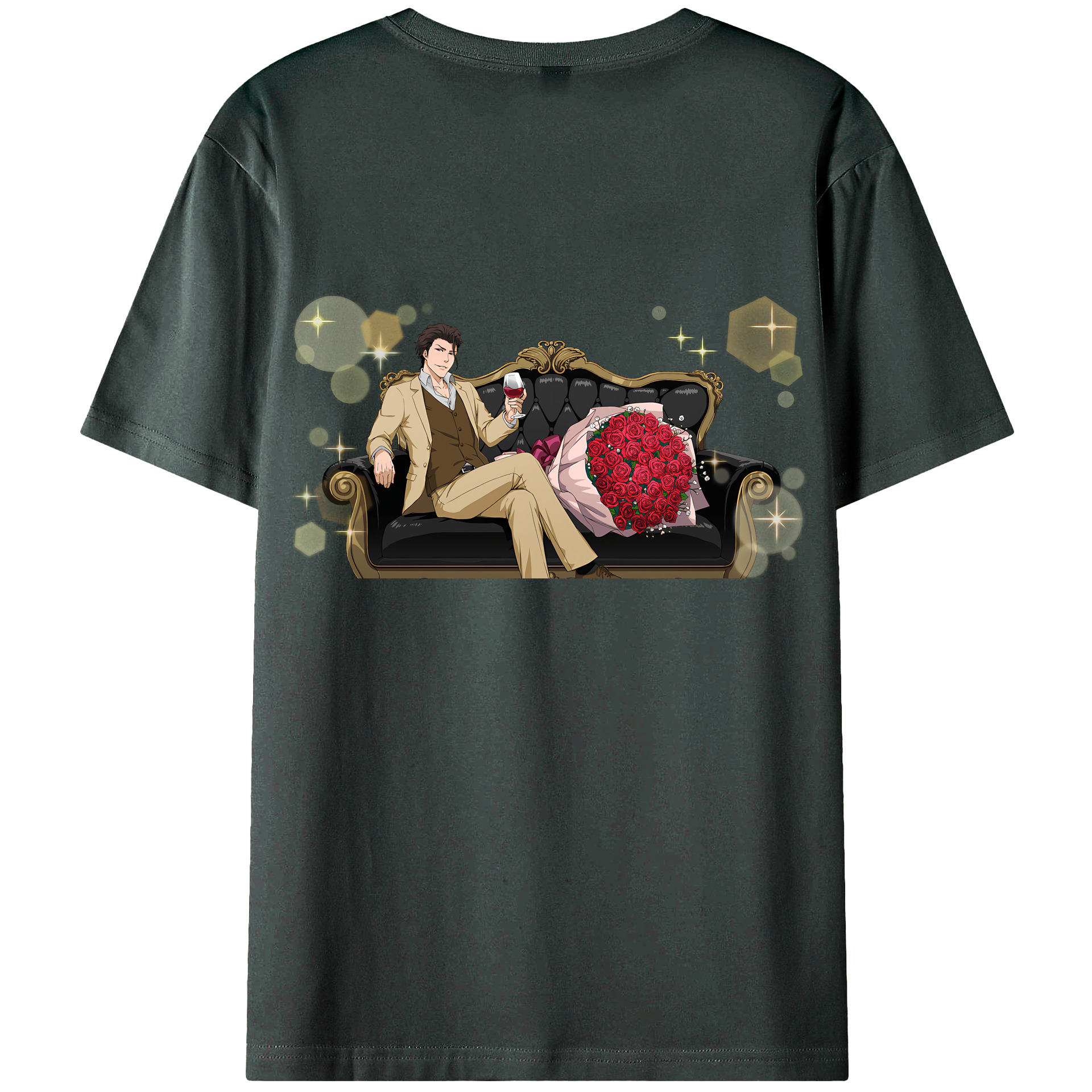 （画像用） ブリーチ 藍染 惣右介（あいぜん そうすけ） BLEACH Aizen Sousuke 綿100％ メンズ半袖Tシャツ（バックプリント） 通気性